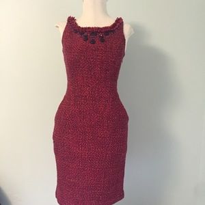 Classic tweed dress with jeweled neckline detail
